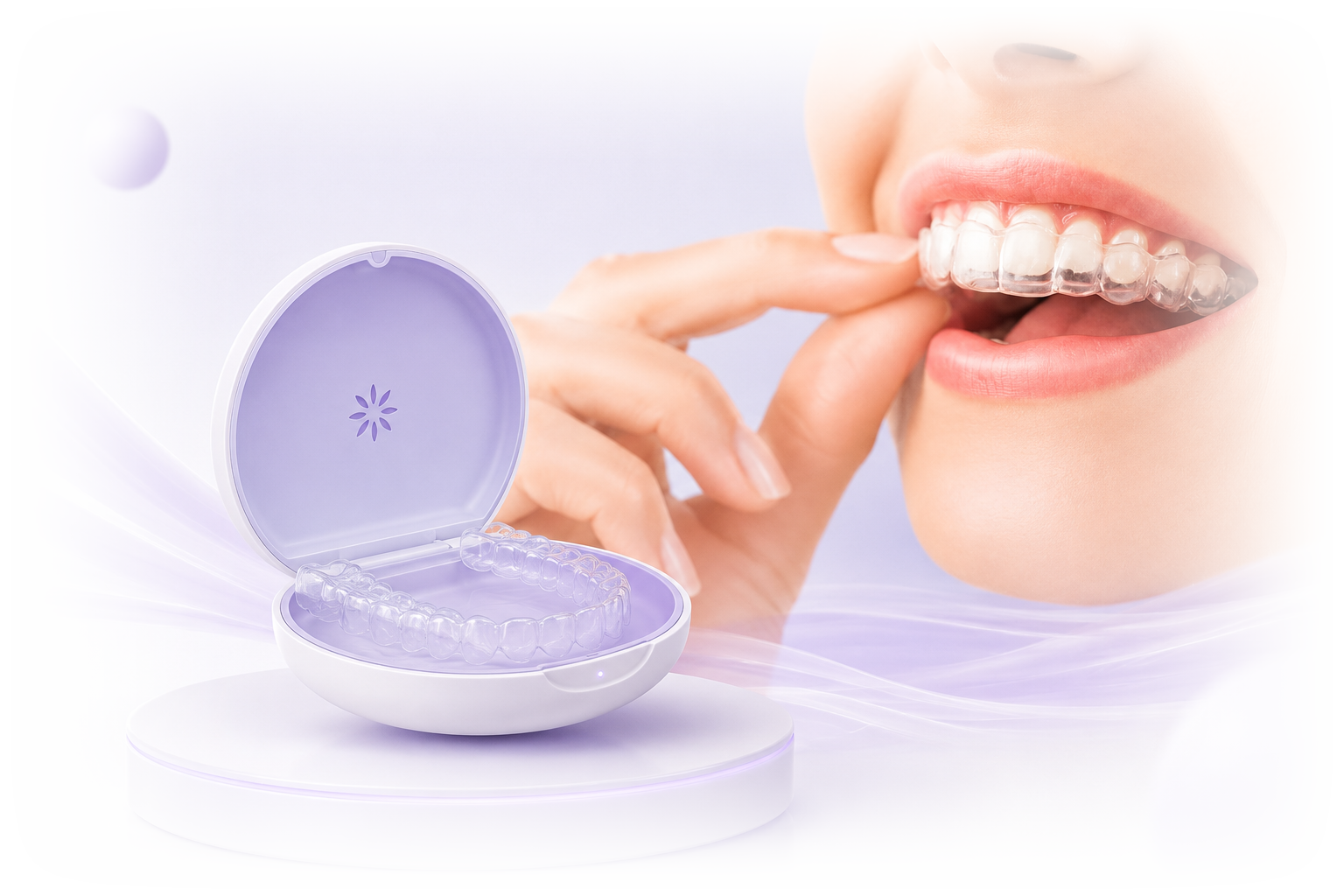 Custom Invisalign aligners in their case